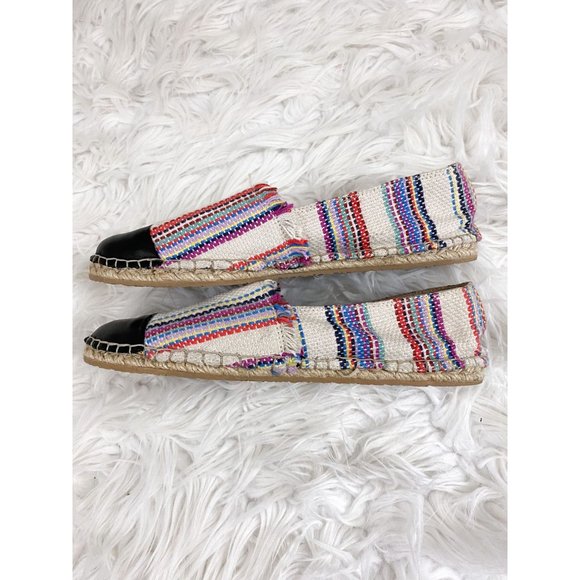 Loeffler Randall espadrille Multi Color Strip Knit Leather Slip On Flats 7 Boho - Picture 2 of 5
